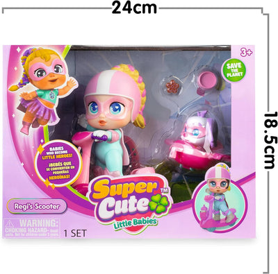 Super Cute Mini Doll Regi mit Scooter, sofort spielbereites Set. Puppenroller mit freidrehenden Räde