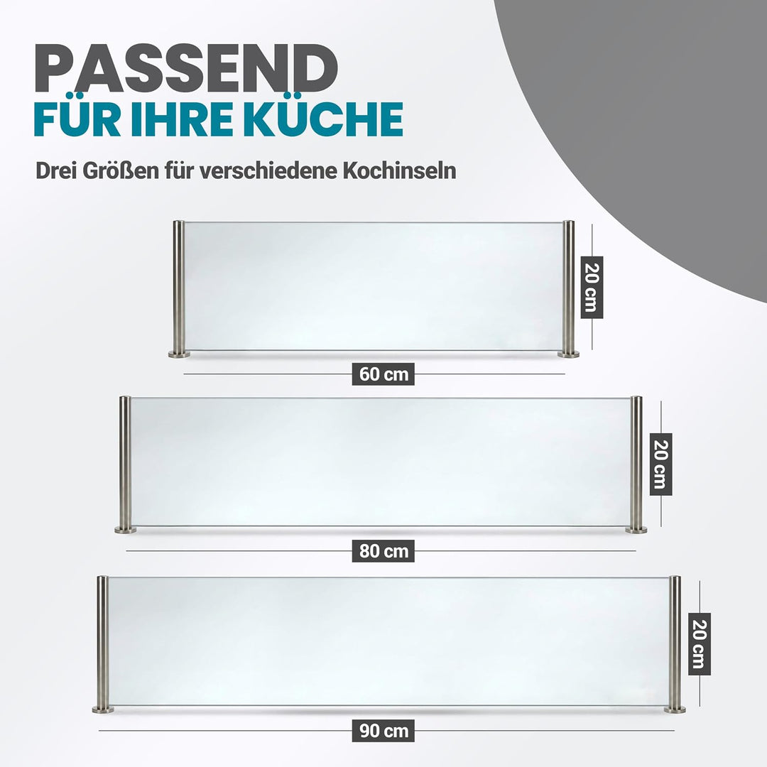 Spritzschutz Protect Herd Kochinsel Edelstahl mit Glasplatte 60cm Breite, 60cm