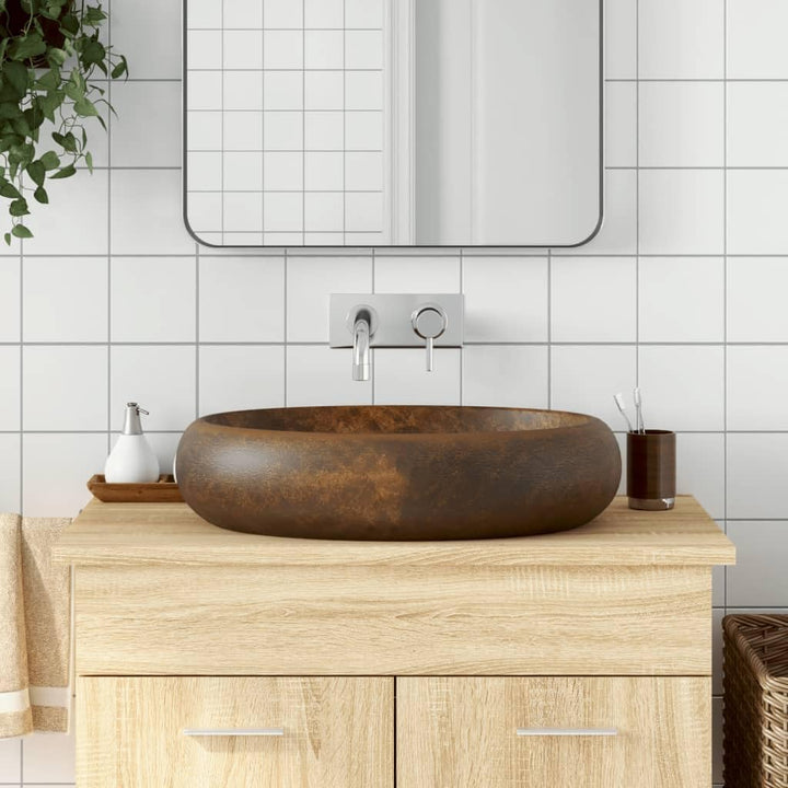 vidaXL Aufsatzwaschbecken, Oval Waschbecken mit Muster, Handgefertigt Waschtisch Waschschale für Bad