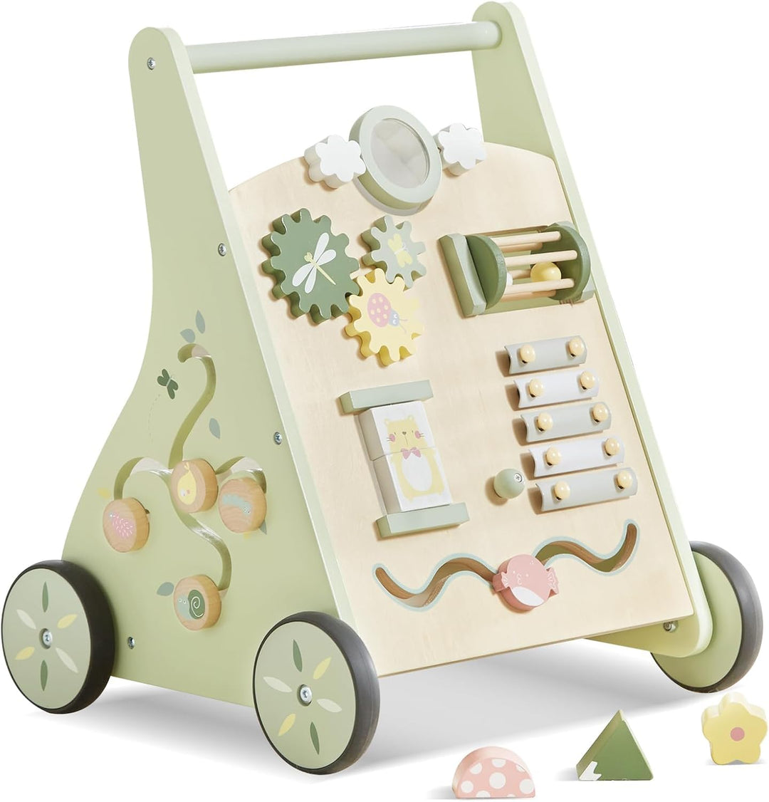 Asweets Baby Lauflernwagen aus Holz, Baby Walker und Activity Center, Multifunktion Montessori Spiel
