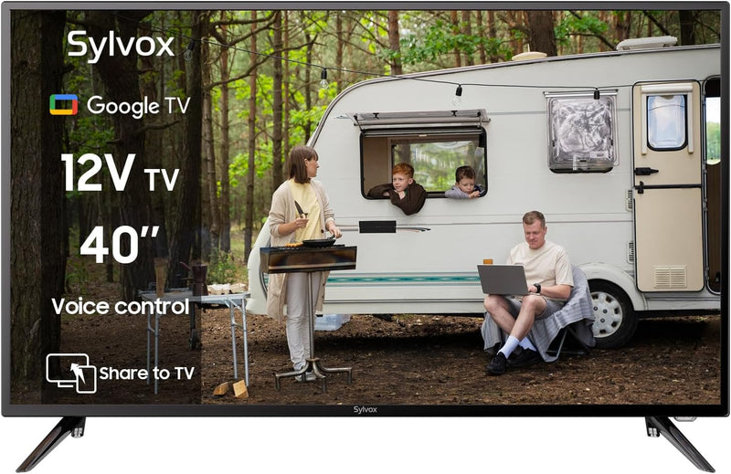 SYLVOX 40 Zoll Smart Google TV 12V Fernseher LED 1080P|10-32V|HBBTV |DVB-T2-S2|Handy Auf TV,Fernbedi