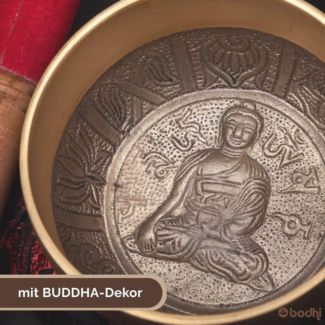 Indische Klangschalen mit BUDDHA-Verzierung und Geschenkbox | Singing Bowl Ø 11cm | Klangtherapie, M