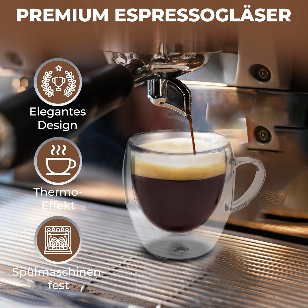 Zobel Espressotassen 80ml | 4er Set doppelwandige Espressogläser mit Henkel aus Borosilikatglas inkl