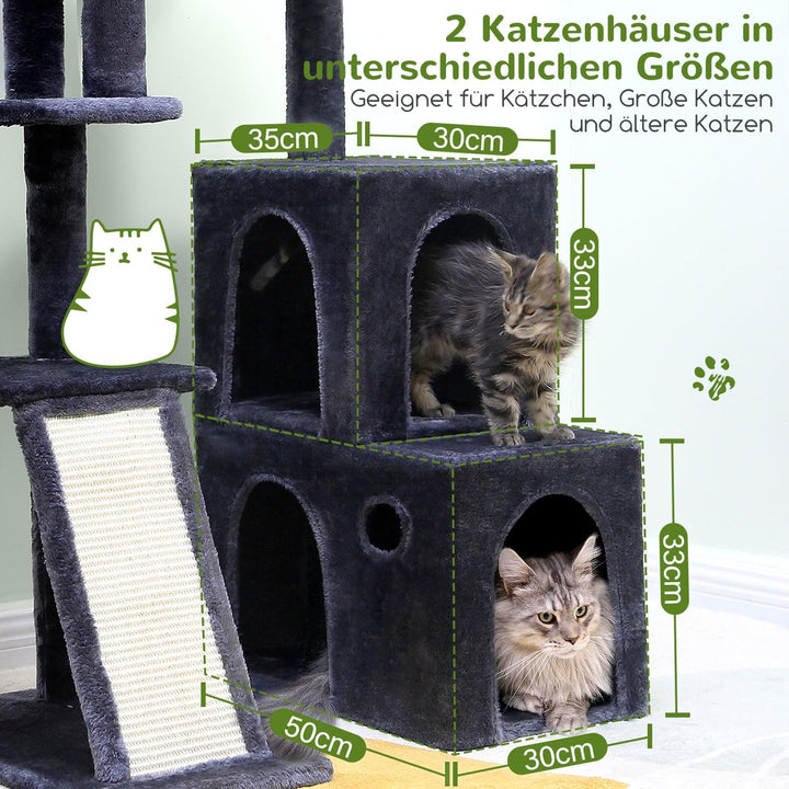 Globlazer Kratzbaum Stabil mit 2 Gross Basis, 2 Katzenhaus 90° Drehbares, Gepolsterte Plattform, Sis