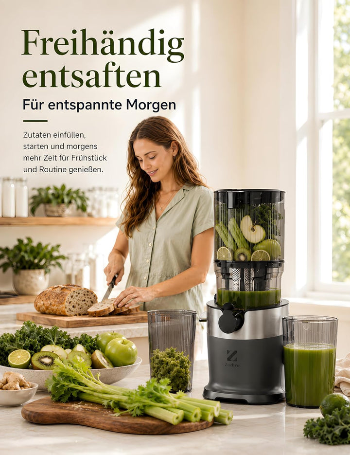 Entsafter BPA-frei Tritan, Slow Juicer für Gemüse und Obst Testsieger, 130 mm Einfüllöffnung, 1,5 L