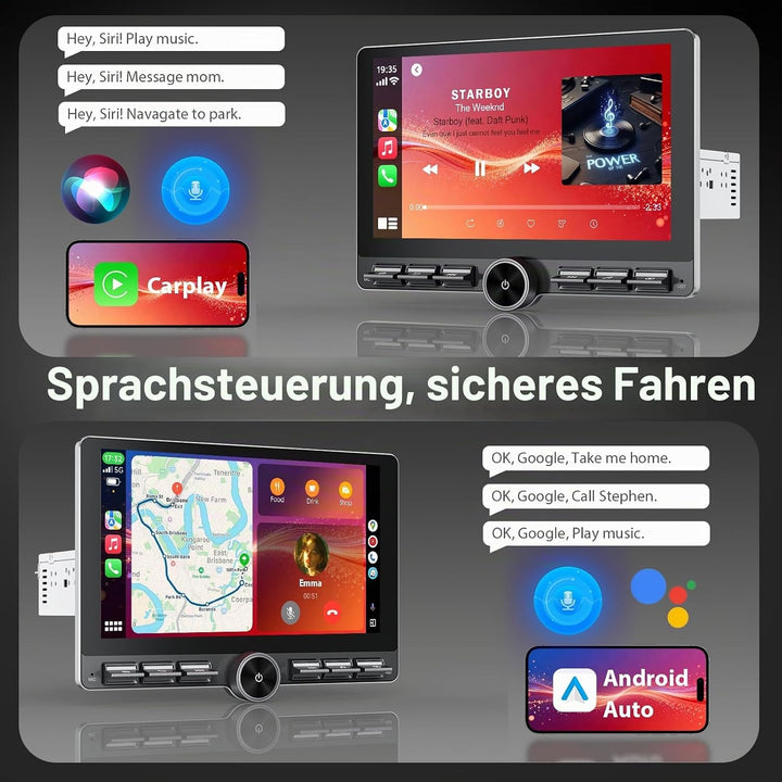 Haudio 1 DIN Bluetooth DAB Autoradio,mit Wireless CarPlay und Android Auto,10” Touch Display mit Rüc