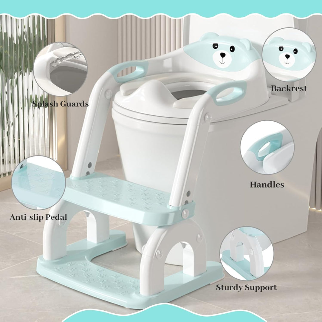 8-fach höhenverstellbarer 2-in-1 Toilettensitz Kinder mit Treppe, Klappbarer Tritthocker mit Spritzs