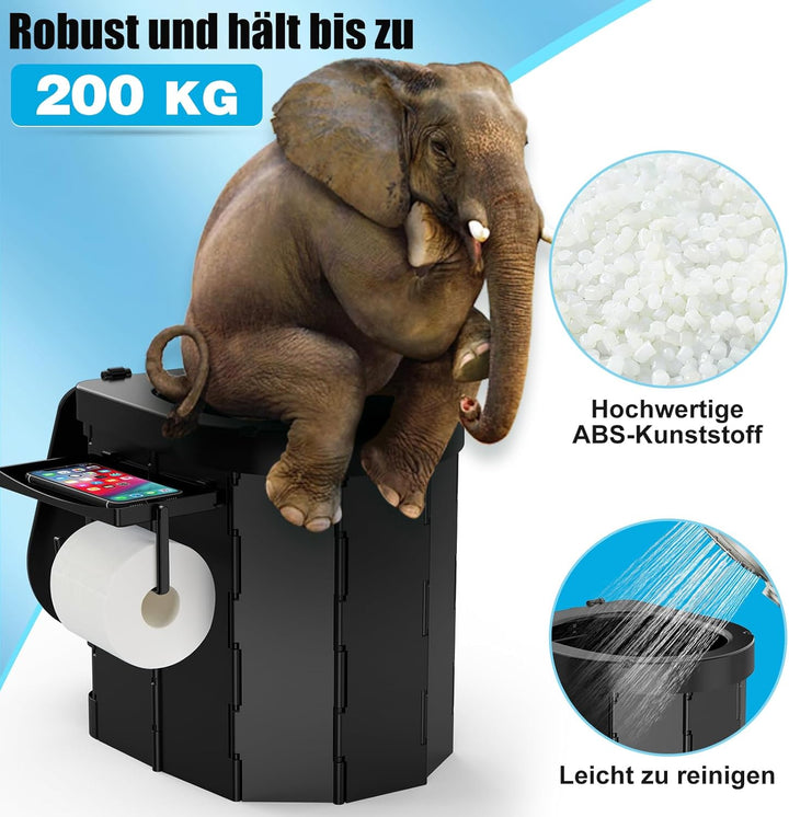 WADEO Tragbare Campingtoilette mit Deckel, 30 cm hohe Mobile Toilette mit 12 Stück Toilettenbeutel,