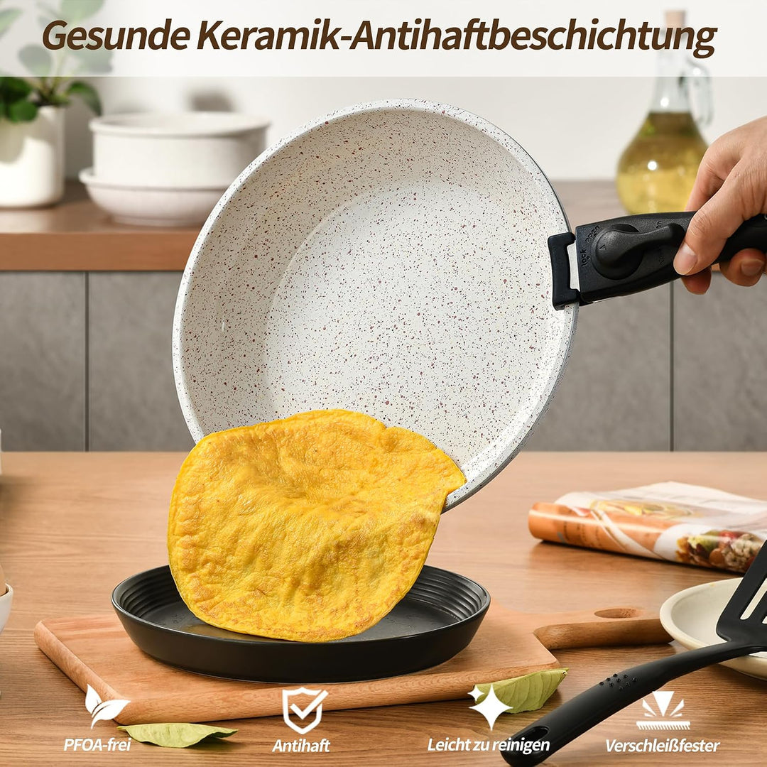 Pfannenset Induktion 23 Teilig, Töpfe Set mit Abnehmbarem Griff, PFOA Frei | Topf und Pfannenset mit
