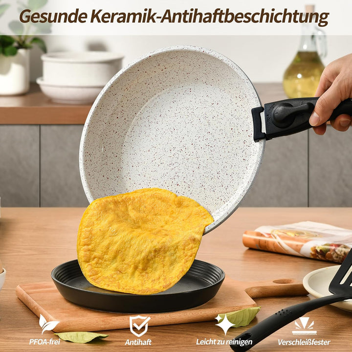 Pfannenset Induktion 23 Teilig, Töpfe Set mit Abnehmbarem Griff, PFOA Frei | Topf und Pfannenset mit