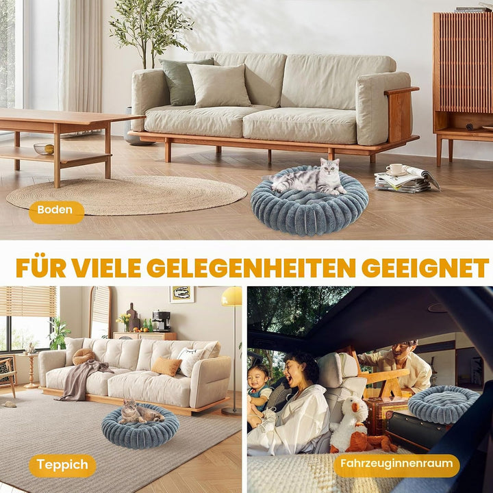 LCUHAVA Katzenbett Flauschig Waschbar Donut Hundebett Kleine Hunde Beruhigende Wirkung Katzenkorb zu