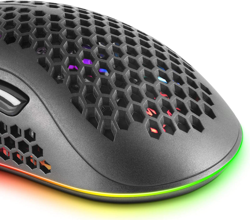 Mars Gaming MMEX Schwarz, RGB Gaming-Maus, 32K DPI, Feather-Kabel, HUANO-Schalter, MMEX