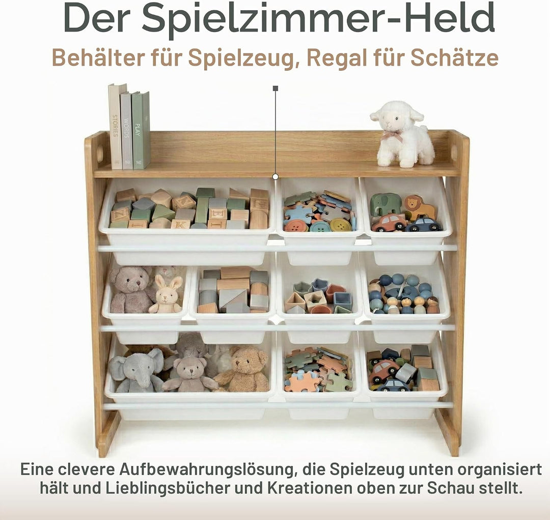 Humble Crew Kinderregal – Spielzeugregal mit 9 Aufbewahrungsboxen, Aufbewahrungsregal für Kinderzimm