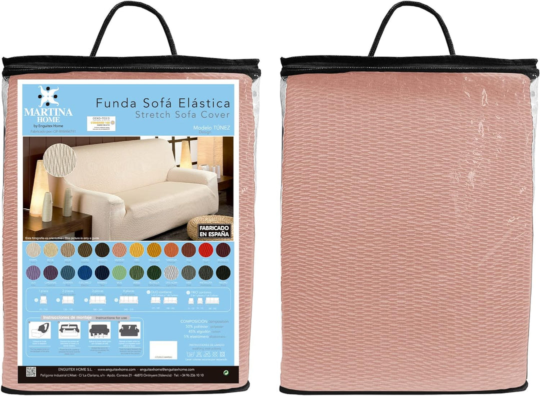 Martina Home tunesischen Elastischer Sofabezug, Baumwolle Polyester, Lachs, 2 Sitzer (120 bis 170 cm