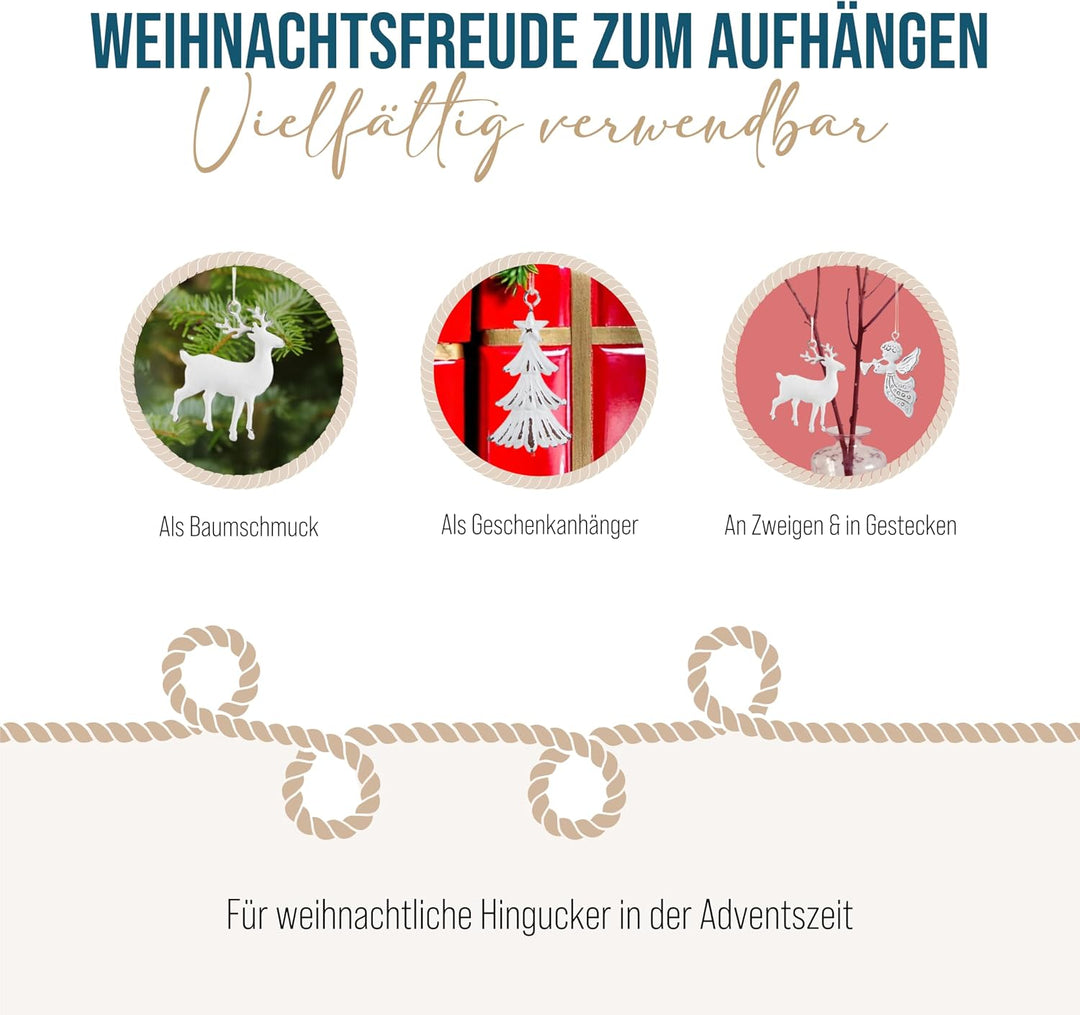 Weihnachtsanhänger Metall, 9er Set: Metallanhänger Tannenbaum, Engel &amp; Rentier, Deko Weihnachten, Vi