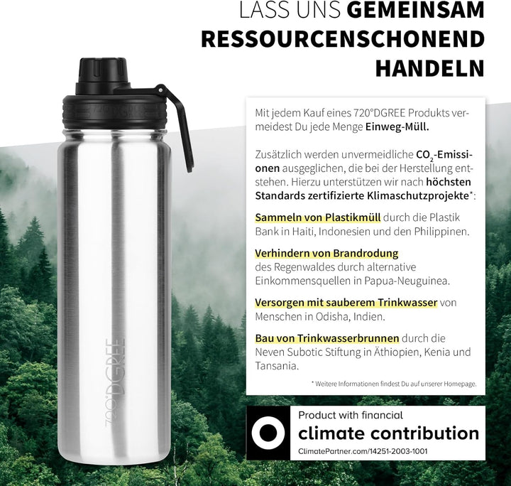 720°DGREE Edelstahl Thermo Trinkflasche 710ml “noLimit” +Früchtebehälter - Auslaufsicher, Kohlensäur