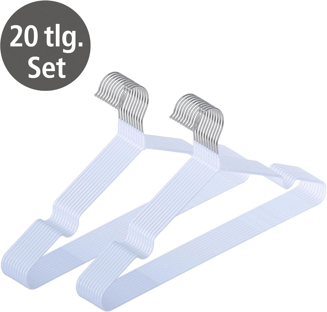 WENKO Kleiderbügel Mod. Sascha Weiss, 20er Set, Garderobenbügel mit Non-Slip Beschichtung, verchromt