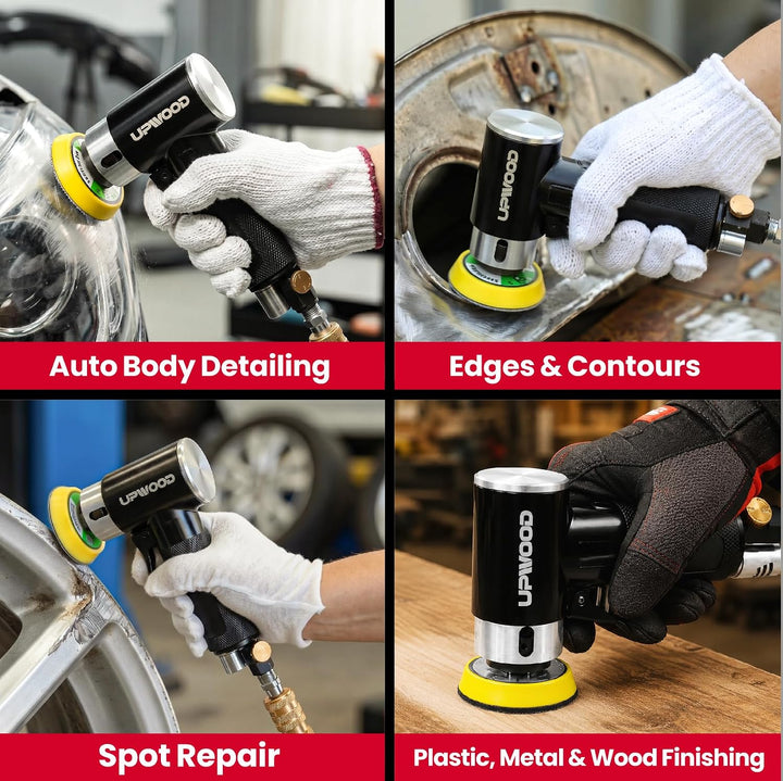 Mini Druckluft-Exzenterschleifer Set mit 2" (50 mm) und 3" (75 mm) Schleiftellern, Kompakter Pneumat