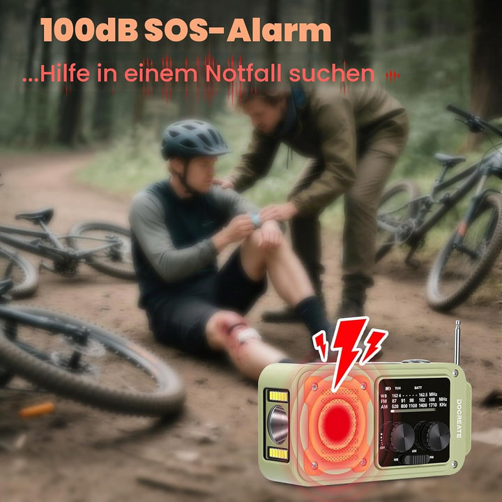 diymore Kurbelradio 2000mAh, Notfallradio mit Kurbel und Solar mit FM/AM/WB, Power Bank, LED Camping