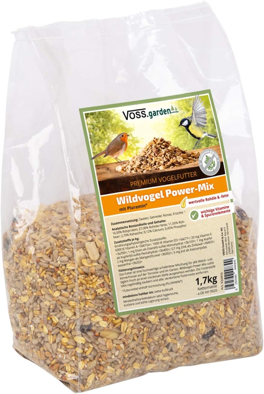 VOSS.garden Vogelhaus „Odensee“ Fichte rund inkl. Vogelfutter und Metallständer schwarz, Dach verzin
