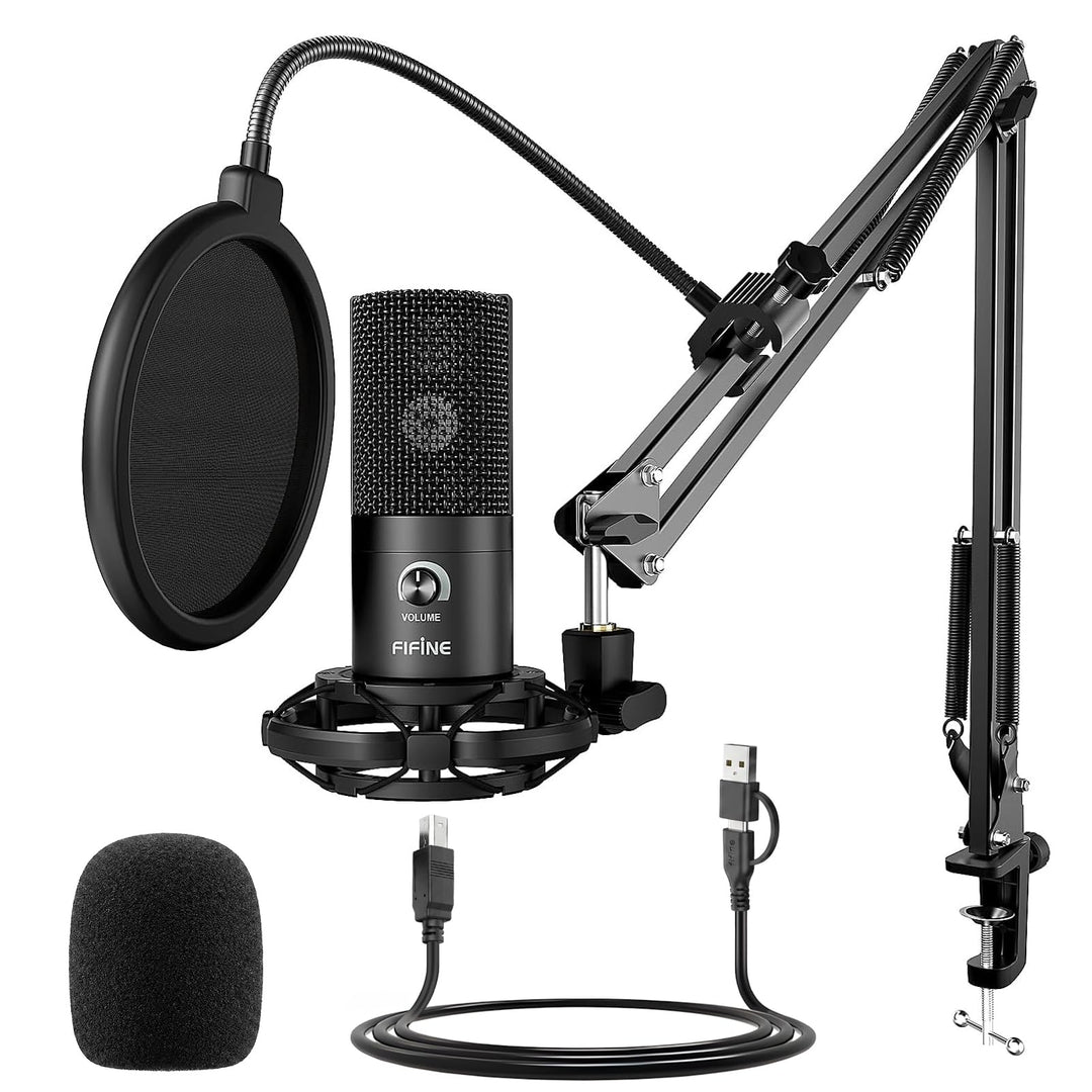 FIFINE Streaming Mikrofon PC mit Arm, USB Mikrofon PS4 PS5, Microphone für Gaming Podcast Studio, Po