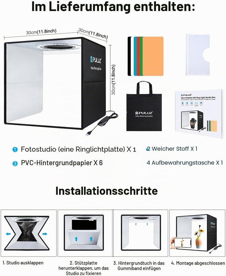 PULUZ 30cm fotostudio Light Box Faltbarer Mini produktfotografie fotobox mit weichem lichttuch &amp; 6 P