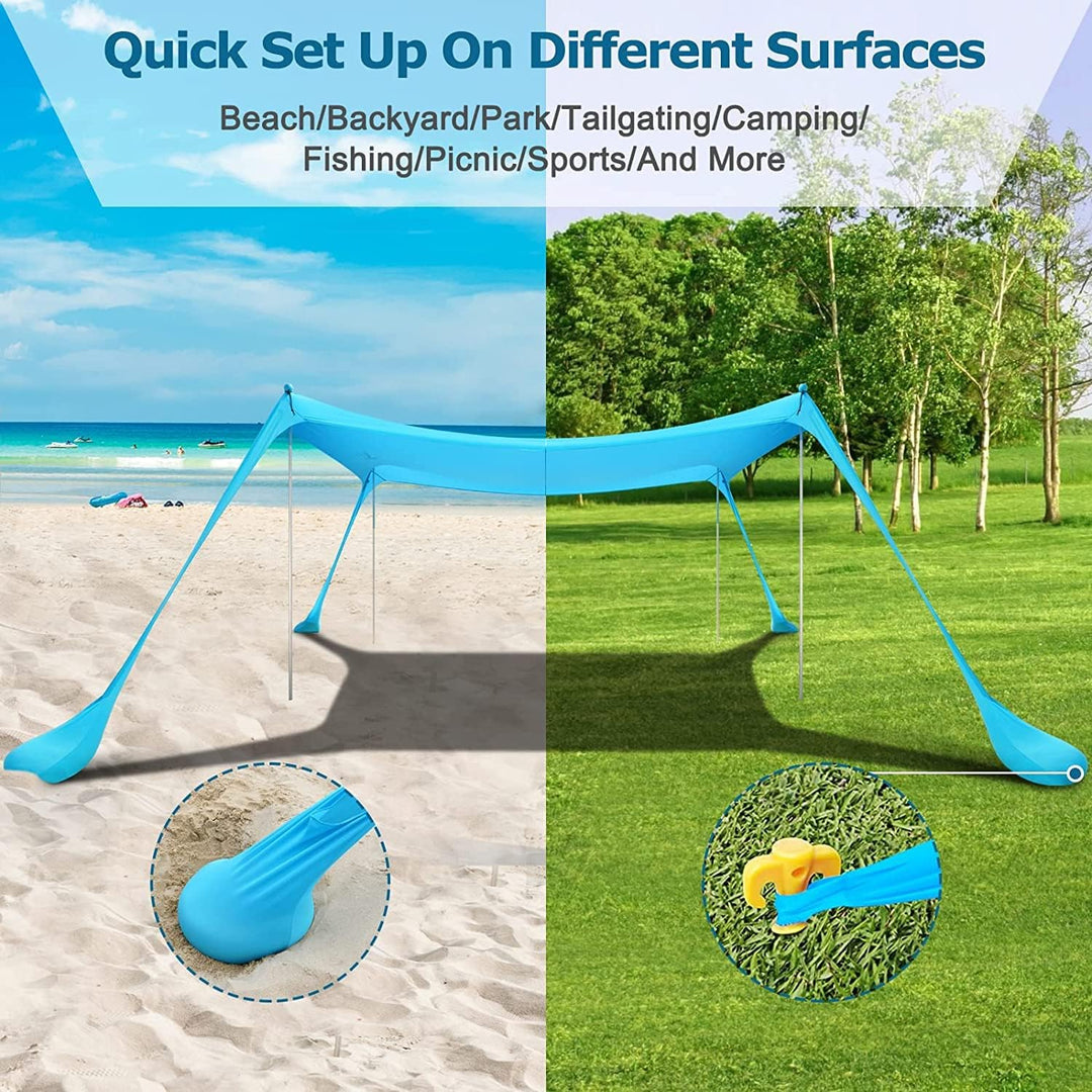 COMMOUDS Sonnenschutz Strand 3,6M x 3,6M, UPF50+ Sonnensegel Strand Strandmuschel Tragbarer Strandze