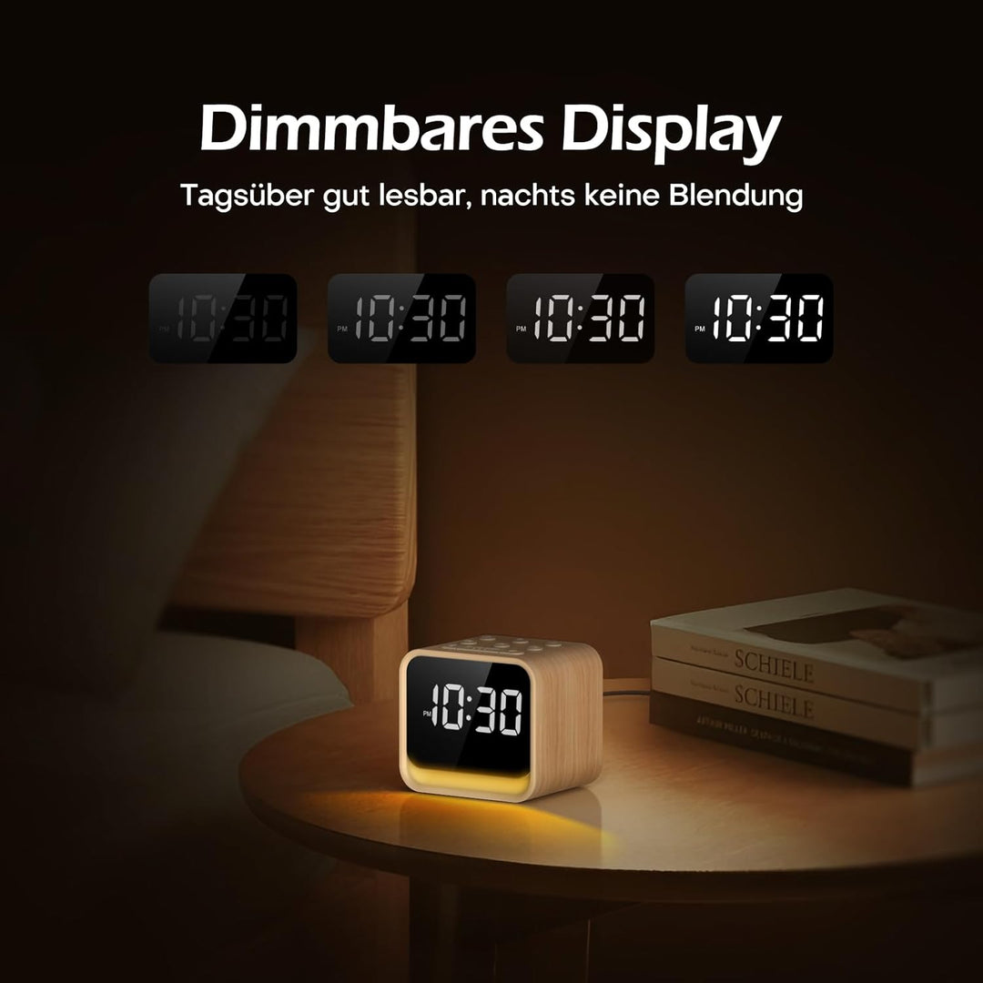 REACHER Radiowecker für das Schlafzimmer, Digitale FM Radiouhr mit Weissrausch-Soundmaschine, 9 Alar