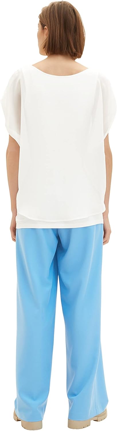 TOM TAILOR Damen T-Shirt mit Überwurf XXL 10315 - Whisper White, XXL 10315 - Whisper White