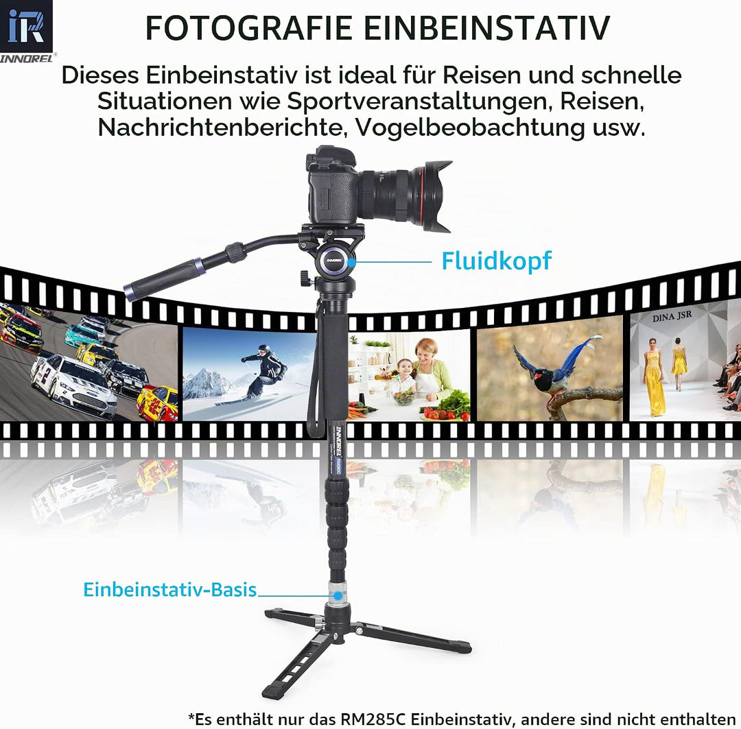 Kohlefaser-Kamera-Einbeinstativ INNOREL RM285C Professionelles, tragbares, leichtes Reise-Einbeinsta