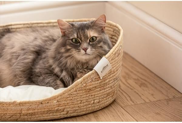 Dehner Premium Lovely Kuschelbett Tiefer Schlaf, 58 x 48 x 18 cm, Naturmaterial/Plüsch, weiss/beige