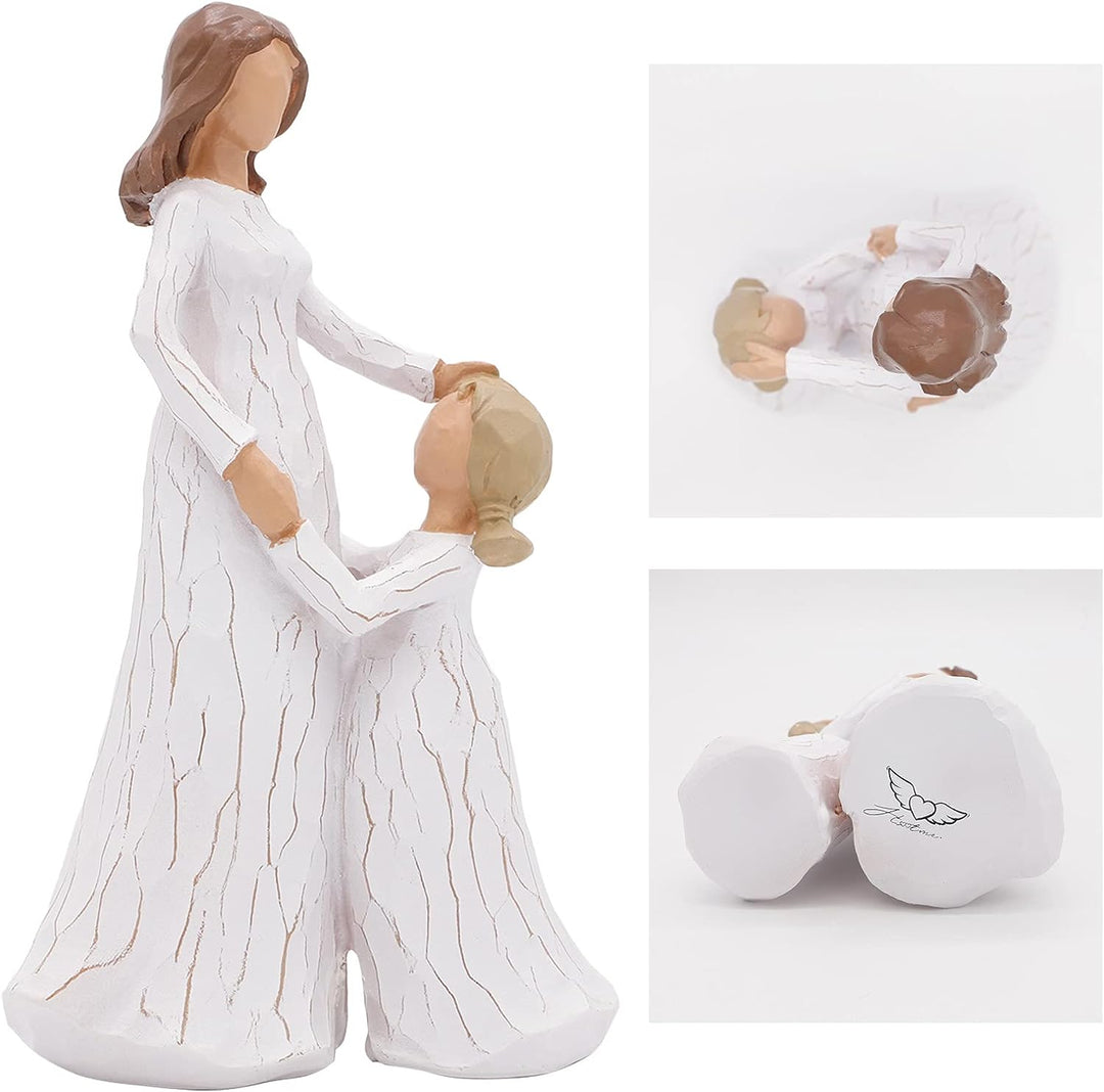 Mutter und Tochter Figur, Handgeschnitzte Sammlerfigur Dekorative Ornament mit Geschenkbox, Ermutigu