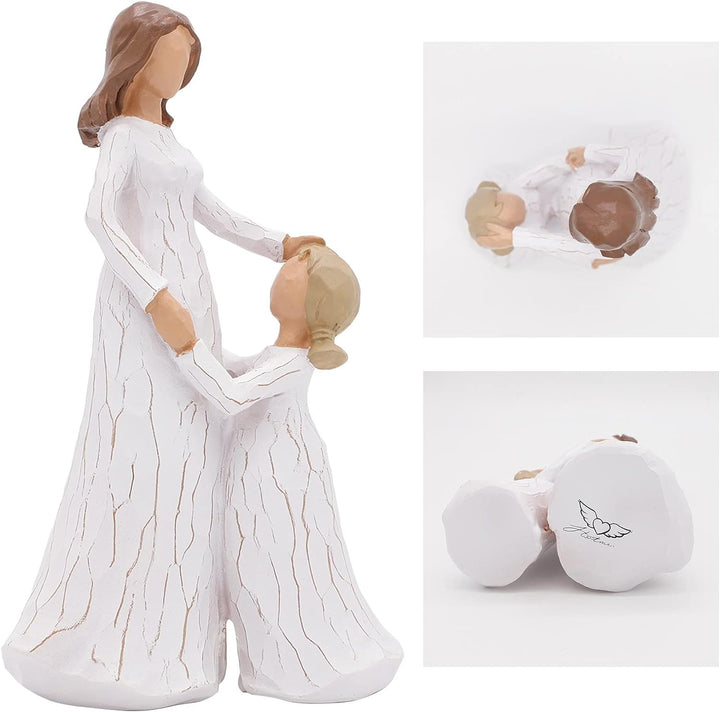 Mutter und Tochter Figur, Handgeschnitzte Sammlerfigur Dekorative Ornament mit Geschenkbox, Ermutigu