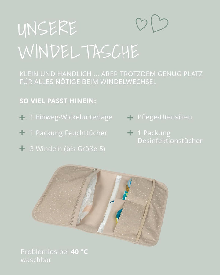 ULLENBOOM ® Windeltasche für unterwegs (Made in EU) - Wickeltasche für bis zu 3 Windeln, Feuchttüche