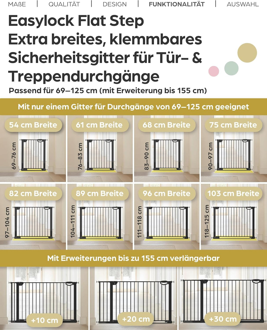 Geuther Türschutzgitter Easylock Flatstep Weiss I Treppenschutzgitter zum Klemmen oder Bohren I Brei