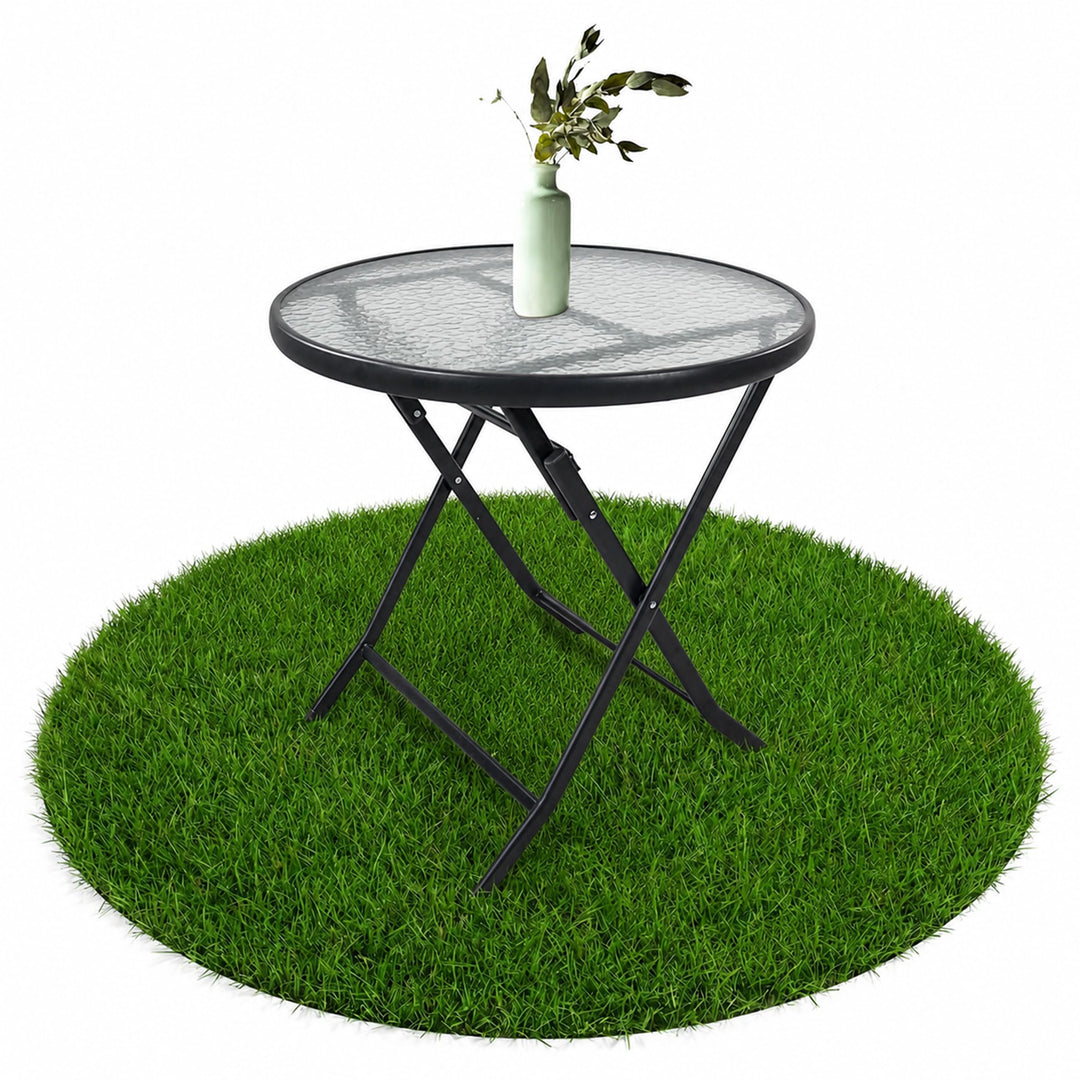 VCM Gartentisch rund Ø 70 cm, Metall Tisch mit Glasplatte, klappbar, wetterbeständig, Balkontisch fü