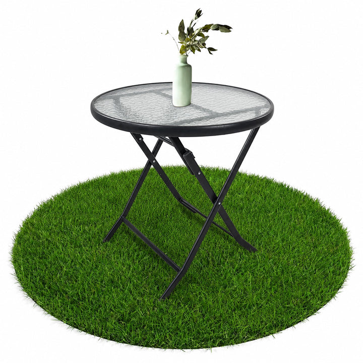 VCM Gartentisch rund Ø 70 cm, Metall Tisch mit Glasplatte, klappbar, wetterbeständig, Balkontisch fü