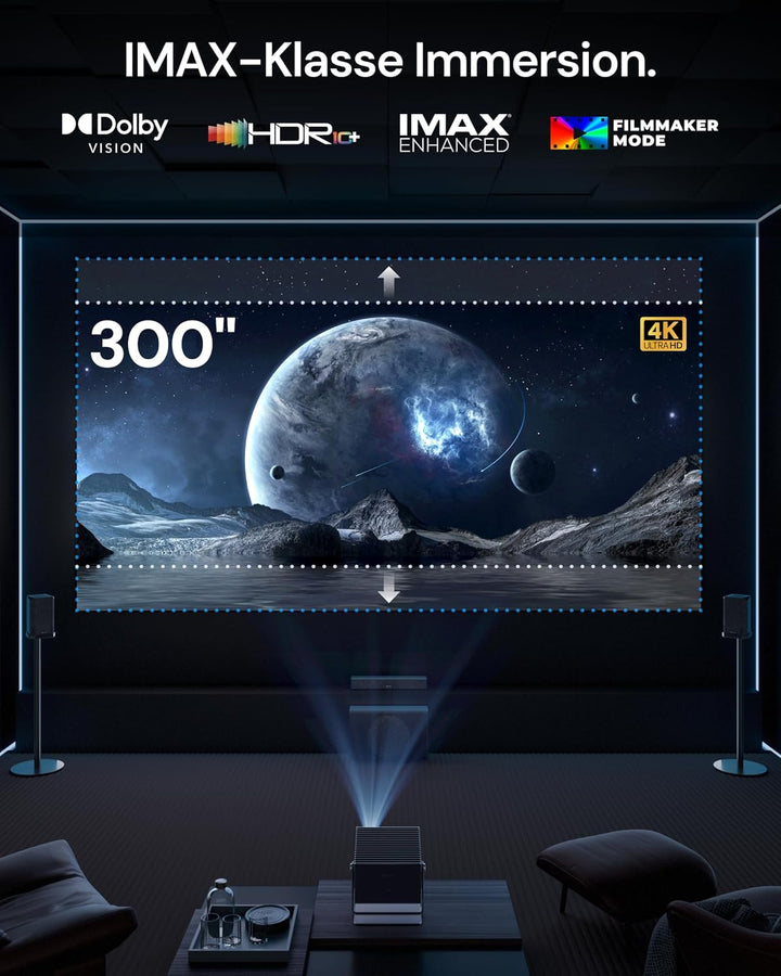 Valerion VisionMaster Pro 4K Laserprojektor (Neues Blau) – 240 Hz/4 ms Gaming, 300" IMAX Enhanced, 3