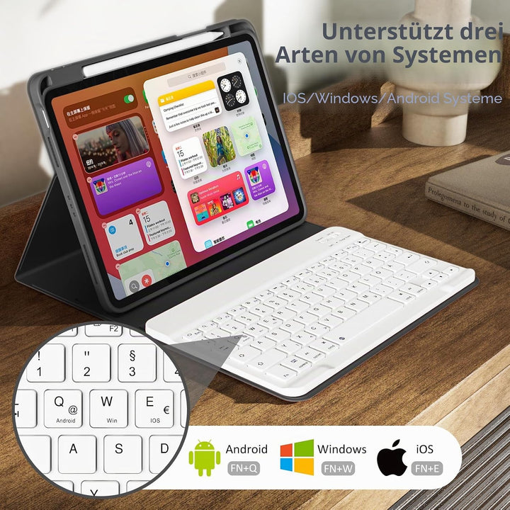 Hülle mit Tastatur für iPad (A16) 11 Zoll 2025/10. Generation 10.9 Zoll 2022, Deutsch QWERTZ Layout
