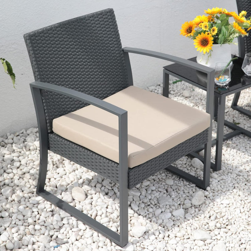 SVITA LOIS L Poly Rattan Sitzgruppe Gartenmöbel Metall-Garnitur Balkonmöbel Tisch Sessel (Schwarz)