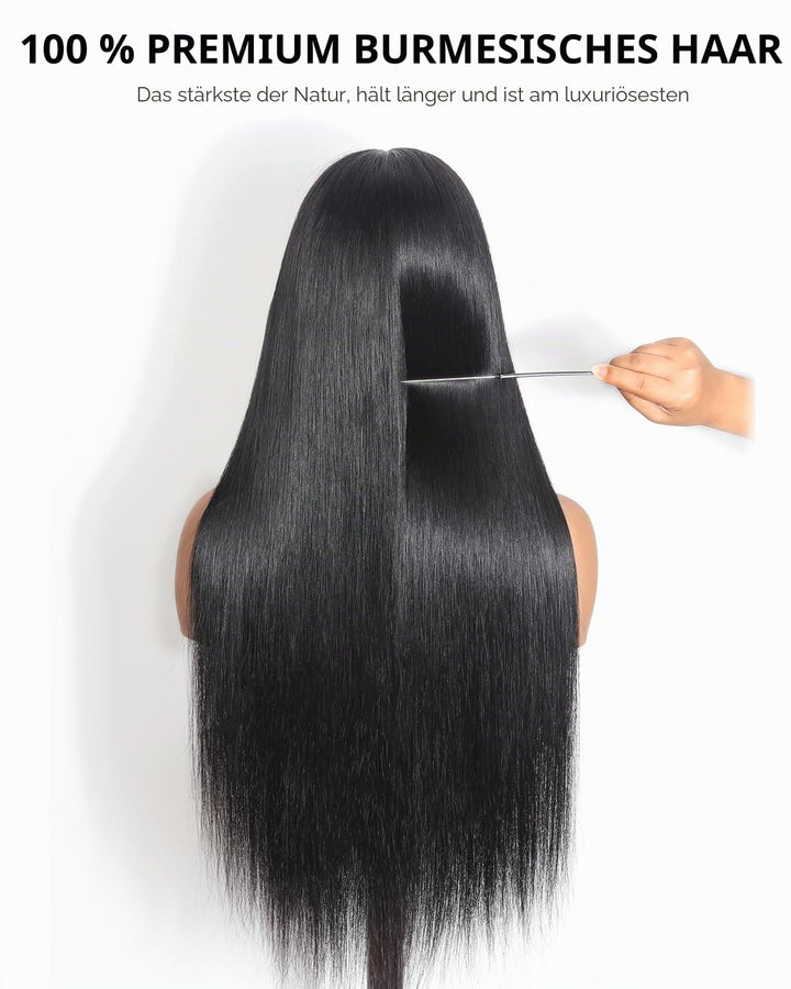 Tunfine Straight Human Hair Wigs with Fringe Glueless 4x6 Lace Front Echthaar Perücke Damen 180 Dens