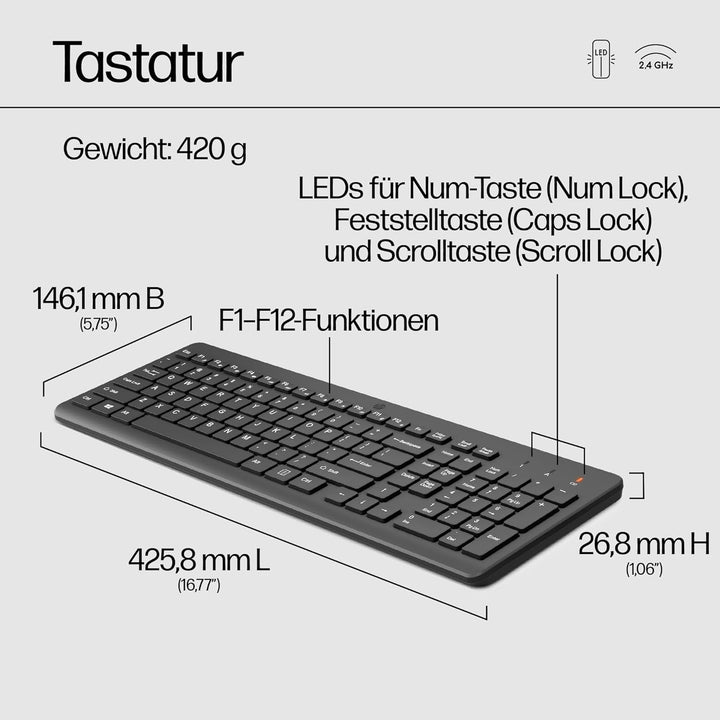 HP 330 Wireless Mouse & Keyboard, USB-A, Schwarz