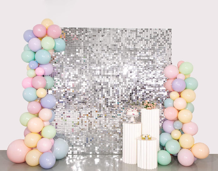 Kate 24PCS Shimmer Wall Panels Pailletten Wand Weiss Silber Pailletten Hintergrund Pailettenvorhang