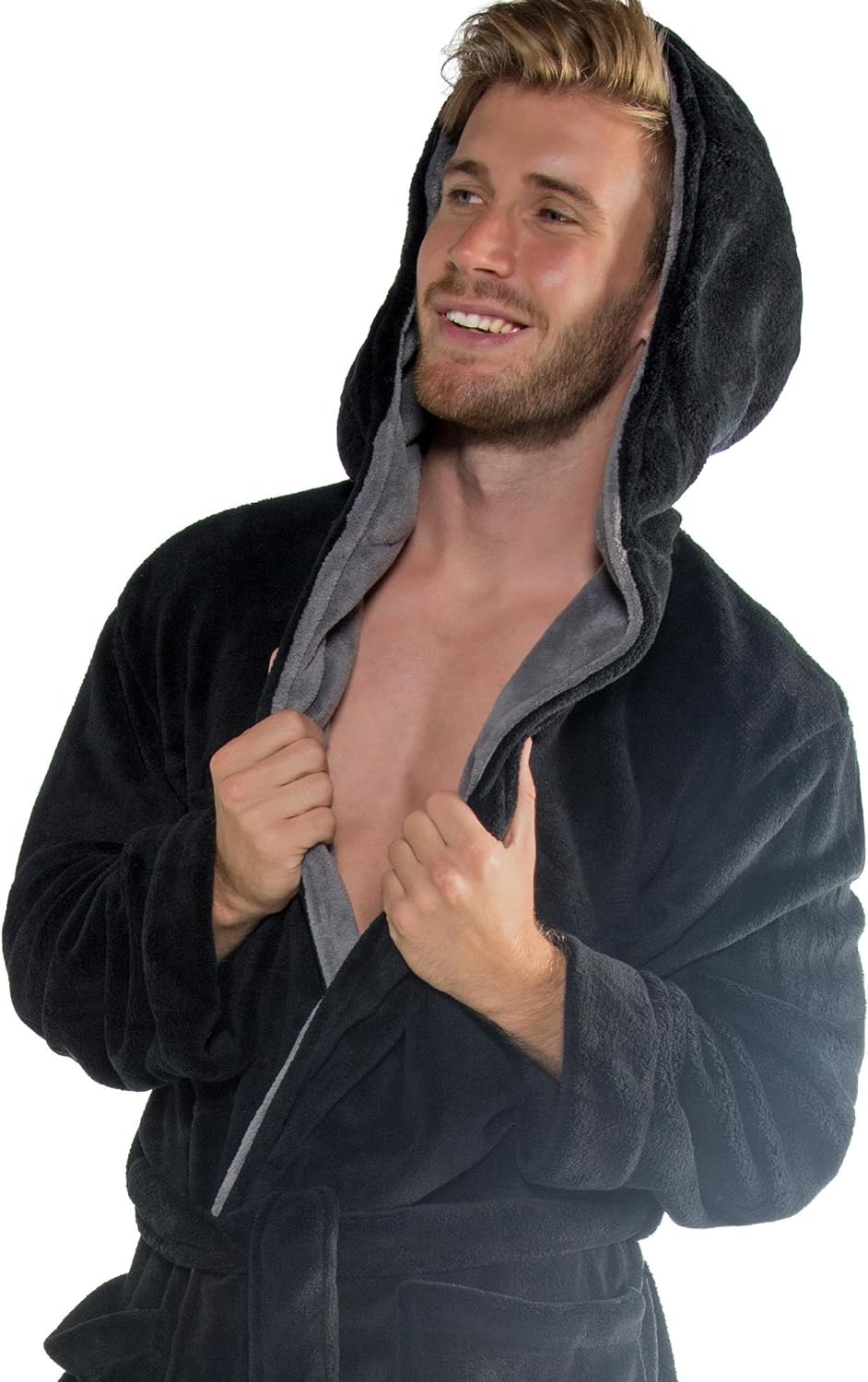 CelinaTex Texas Bademantel Kapuze XXXL schwarz anthrazit Mikrofaser Damen Herren Morgenmantel Coral