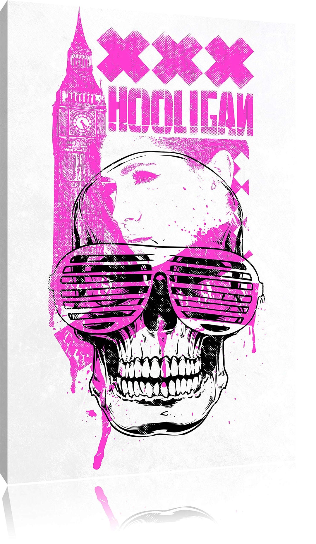 Pixxprint UK Hooligan White Bild auf Leinwand, XXL riesige Bilder fertig gerahmt mit Keilrahmen, Kun