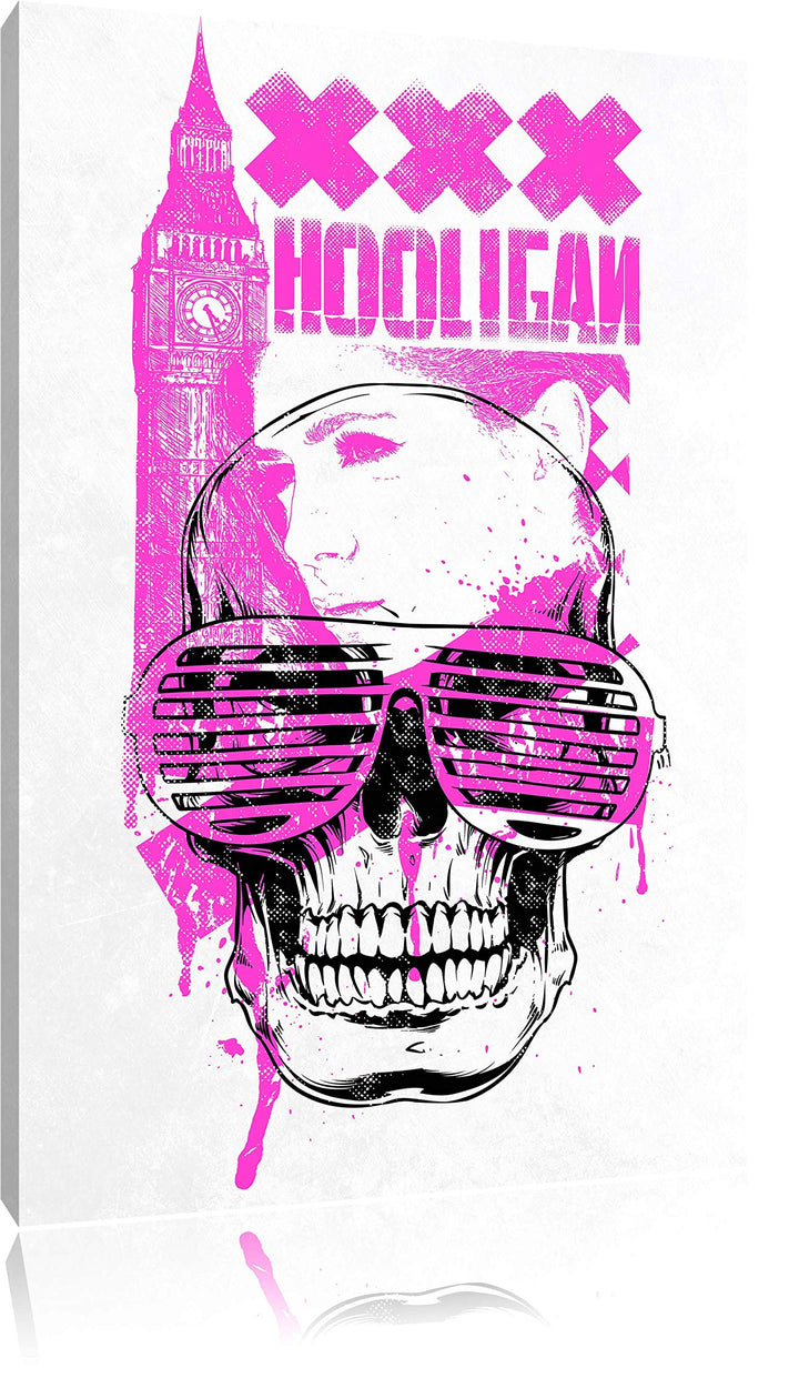 Pixxprint UK Hooligan White Bild auf Leinwand, XXL riesige Bilder fertig gerahmt mit Keilrahmen, Kun