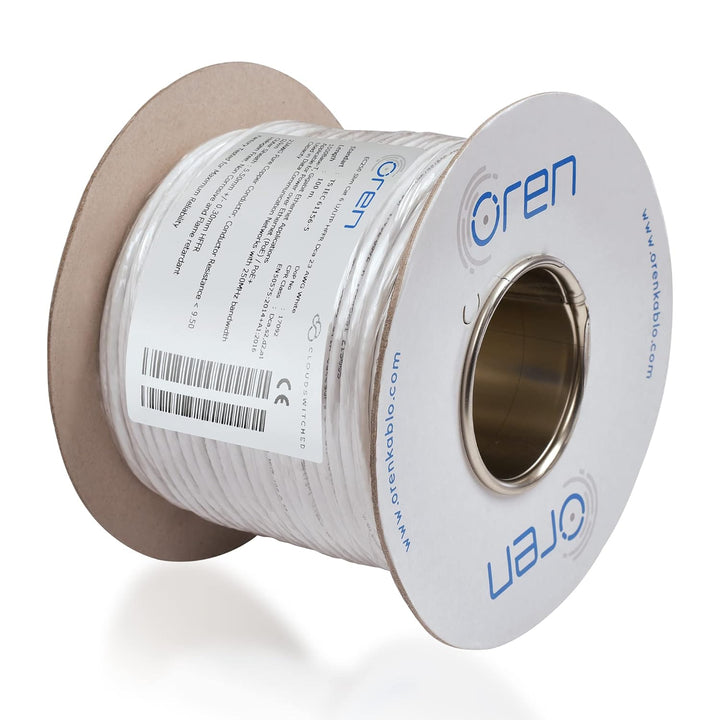 Oren CAT6 100m Ethernet Kabel Weiss - Schlank - 23 AWG Reines Kupferdraht - 250 MHz Bandbreite UTP I