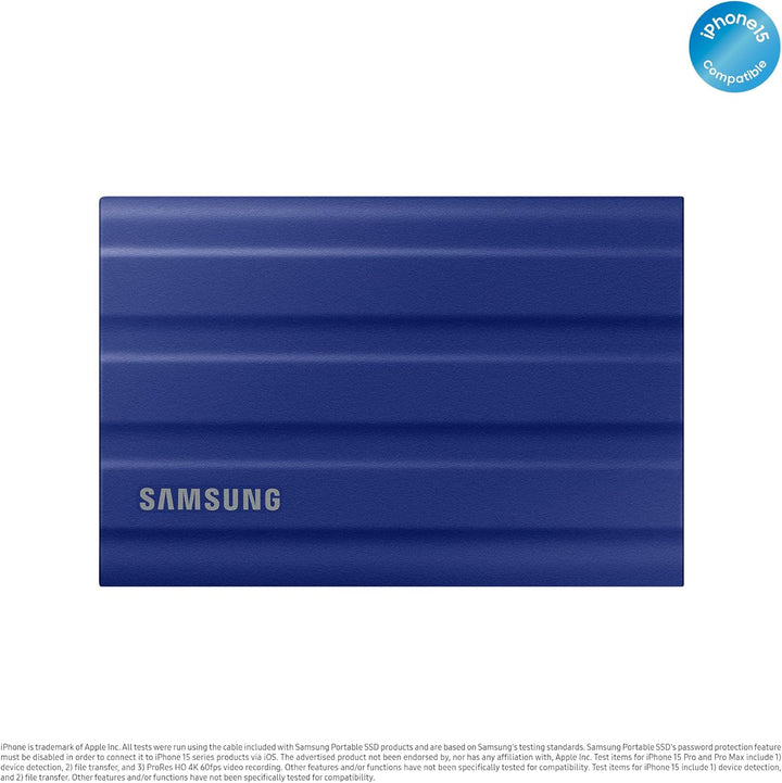 Samsung Portable T7 SSD Shield, USB 3.2 Gen 2 TB, 1.050MB/s Lesen, 1.000MB/s Writing, Blue, MU-PE2T0