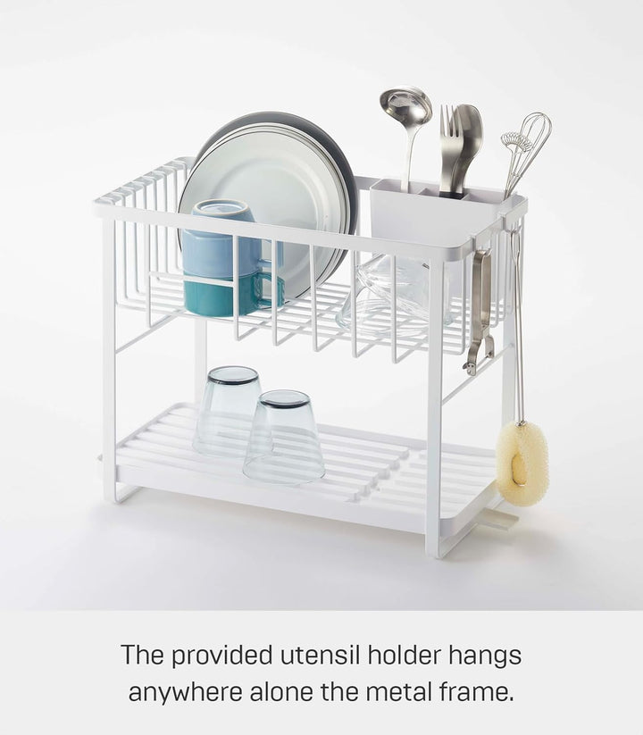 YAMAZAKI Home Abtropfgestell mit Zwei Ebenen, verstellbar, kompaktes Abtropfgestell mit Haken, Utens