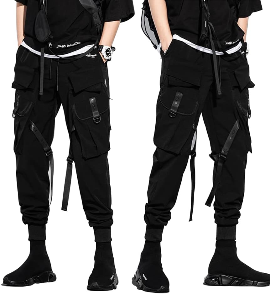 GOLYOY Cargohose Herren Sporthosen Mehrere Taschen Jogginghose Schwarz Techwear Hosen Hip Hop Street